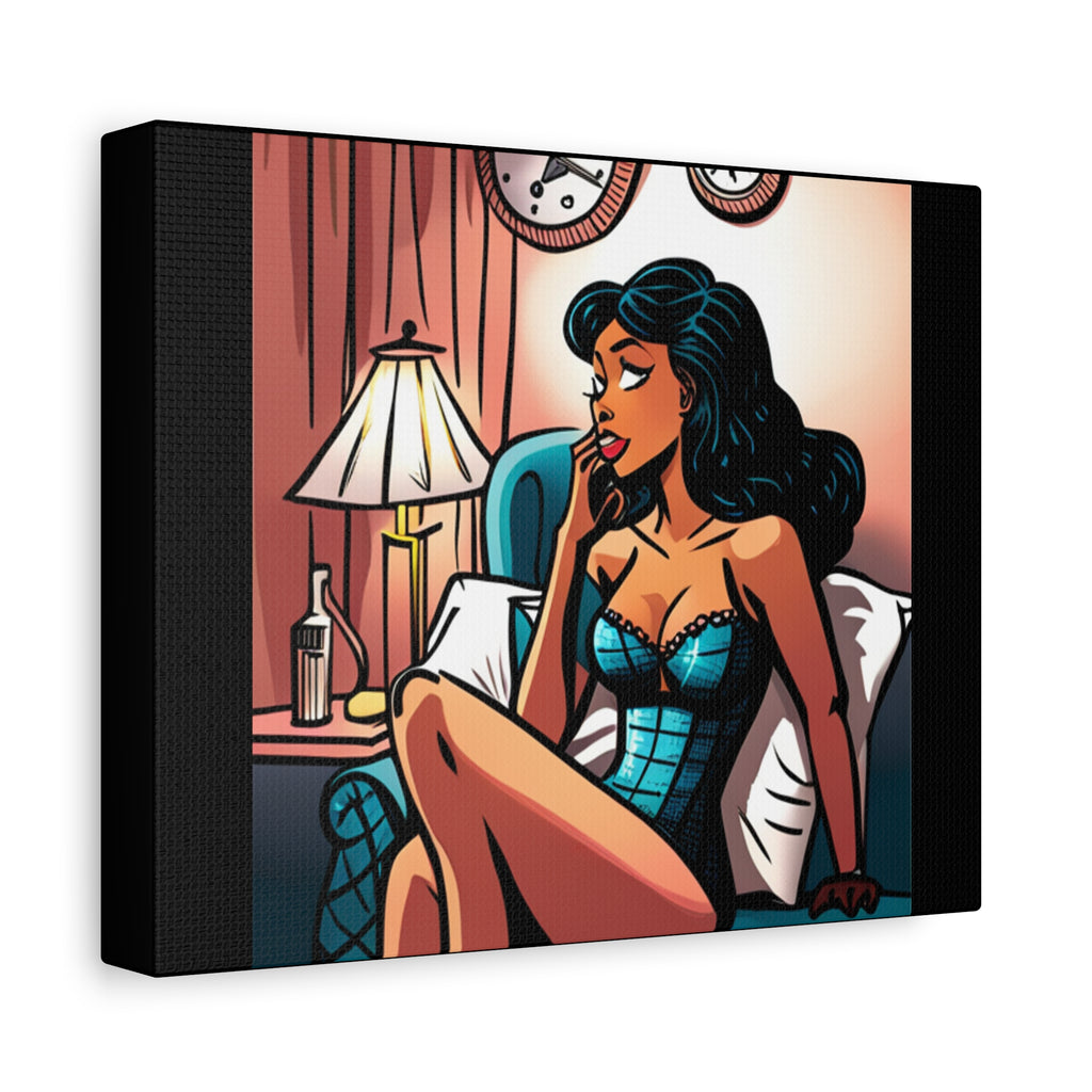 Pin-Up Boudoir Canvas Print — Retro Glam Woman Matte Stretched